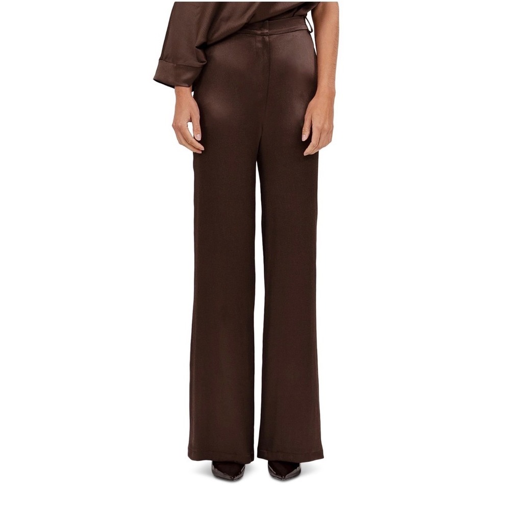 Nonchalant Label Pauline Wide Leg Pants Chocolate Brown Satin High Rise Medium
